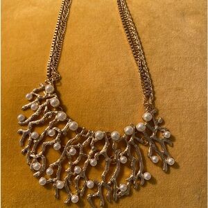 Tropical style-gold tone Coral with pearls necklace